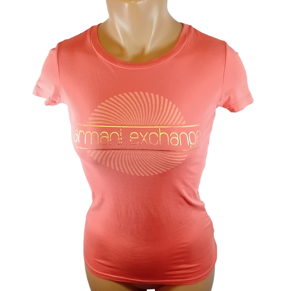 Vintage Y2K Armani Exchange Metallic Logo Graphic Tee Coral Mcbling Designer XS